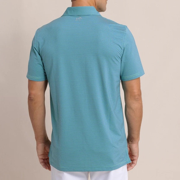 NWT Southern Tide Men's M Meadowbrook Stripe Polo in Parakeet w Pimento Cheese - Picture 12 of 15
